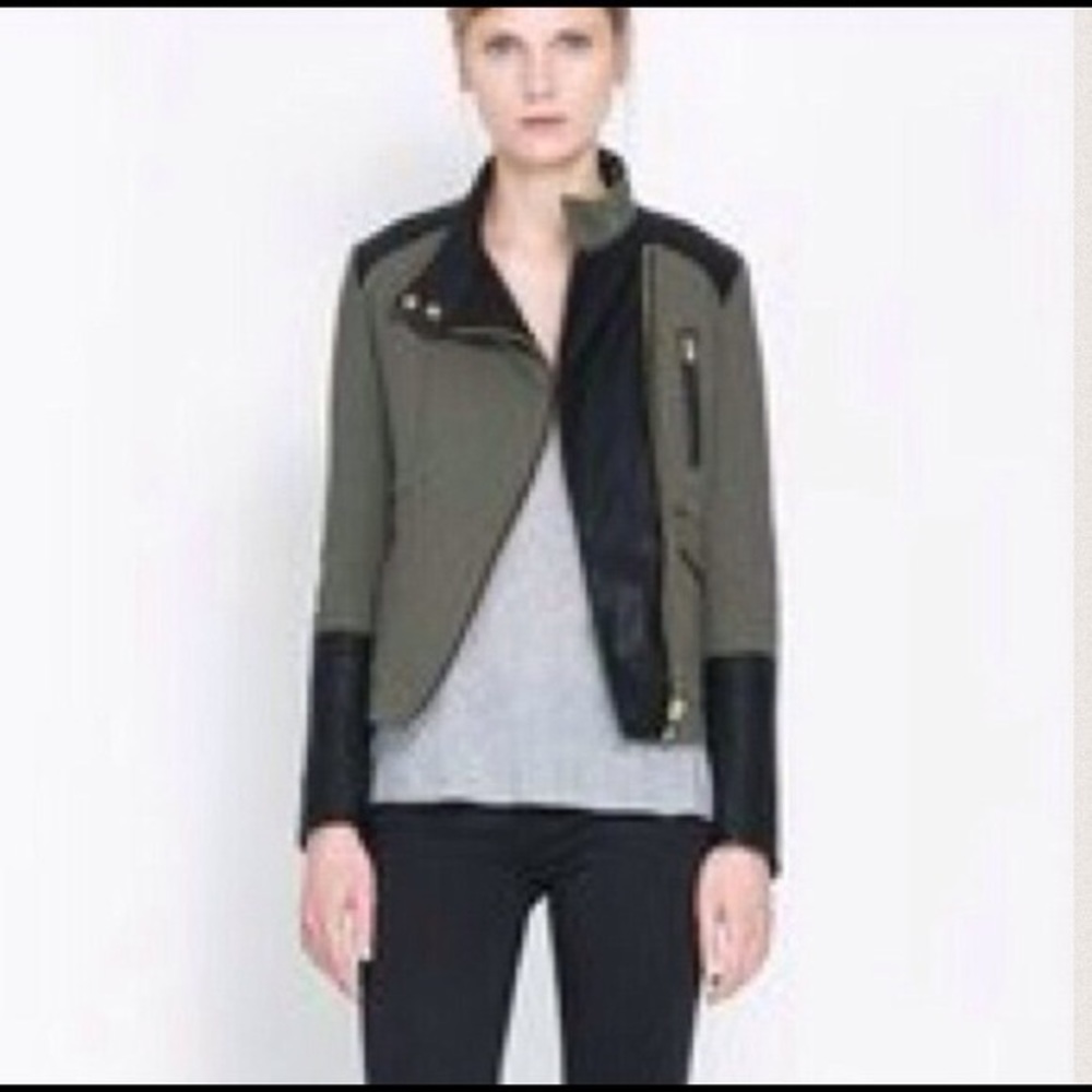 Army green Zara biker jacket
